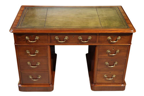 Victorian Mahogany Pedestal Desk with Green Leather Top