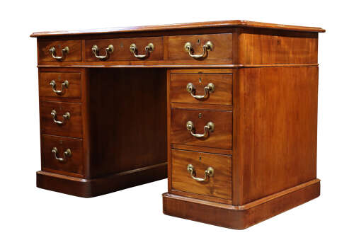 Victorian Mahogany Pedestal Desk with Green Leather Top