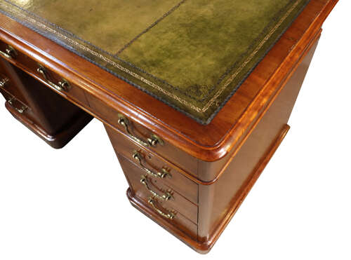 Victorian Mahogany Pedestal Desk with Green Leather Top