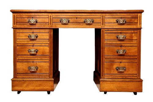 A Good Quality Victorian Walnut Pedestal Desk, circa 1880