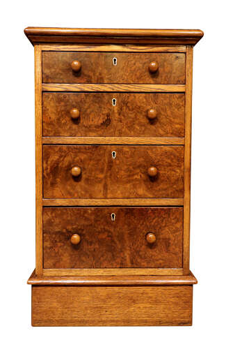 A Pair of Oak and Burr Walnut Pedestal Bedside Chests, circa 1900
