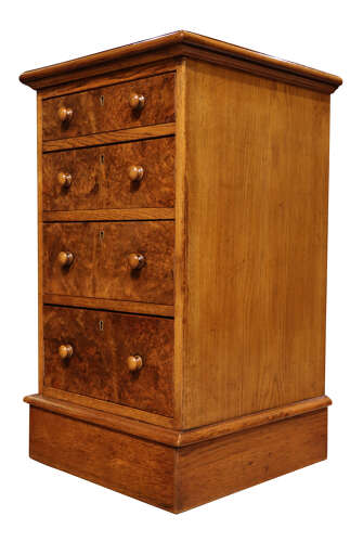 A Pair of Oak and Burr Walnut Pedestal Bedside Chests, circa 1900