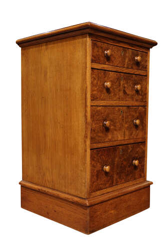 A Pair of Oak and Burr Walnut Pedestal Bedside Chests, circa 1900