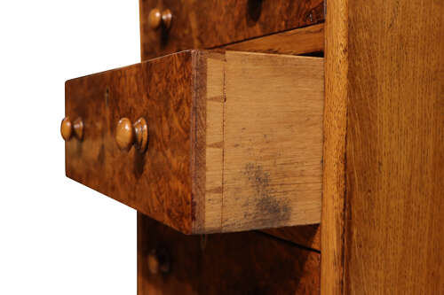 A Pair of Oak and Burr Walnut Pedestal Bedside Chests, circa 1900