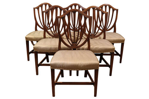 A Set of Six George III Mahogany Shield Back Dining Chairs