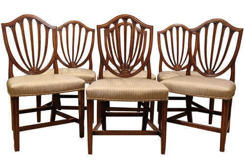 A Set of Six George III Mahogany Shield Back Dining Chairs