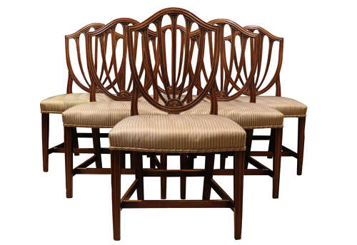 A Set of Six George III Mahogany Shield Back Dining Chairs