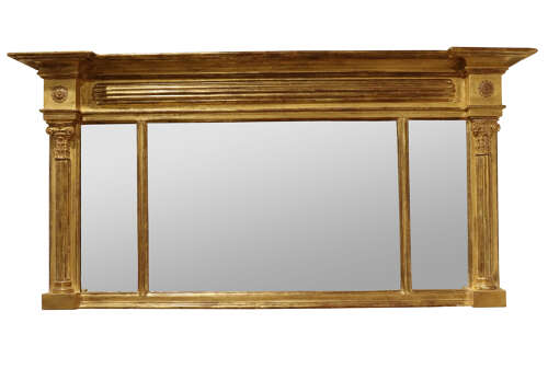 Regency Giltwood Overmantel Mirror – Triple Plate with Reeded Columns