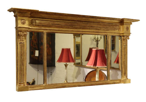 Regency Giltwood Overmantel Mirror – Triple Plate with Reeded Columns