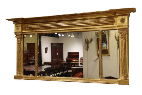 Regency Giltwood Overmantel Mirror – Triple Plate with Reeded Columns