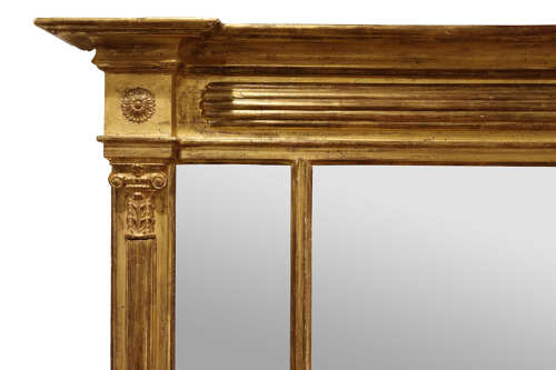 Regency Giltwood Overmantel Mirror – Triple Plate with Reeded Columns