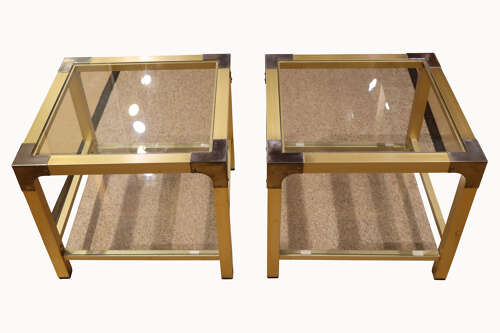 Pair of Mid-20th Century Brass and Glass Two-Tier Tables