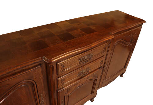 French Oak Parquetry Top Sideboard, Louis XV Style, circa 1930