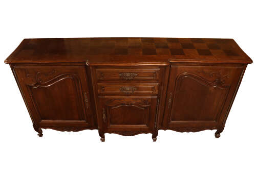 French Oak Parquetry Top Sideboard, Louis XV Style, circa 1930