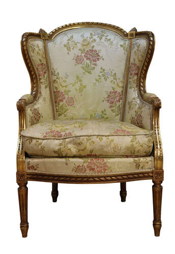 Pair of Antique French Giltwood Wingback Armchairs