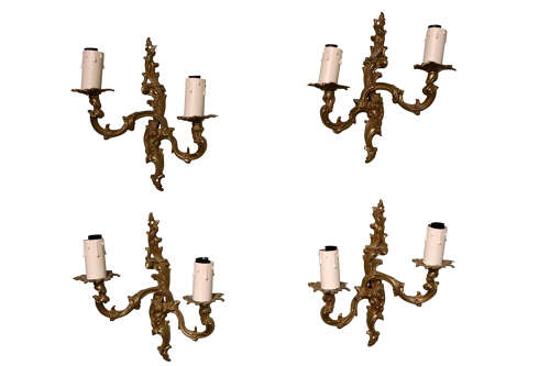 A Set of Four Gilt Brass Louis XVI Style Wall Sconces, Circa 1920