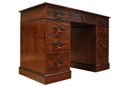 19th Century Mahogany Pedestal Desk with Leather Top – Circa 1860