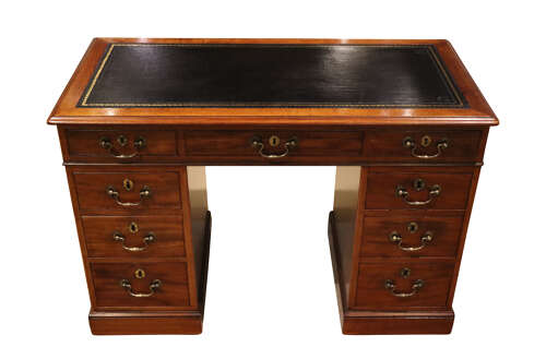 19th Century Mahogany Pedestal Desk with Leather Top – Circa 1860