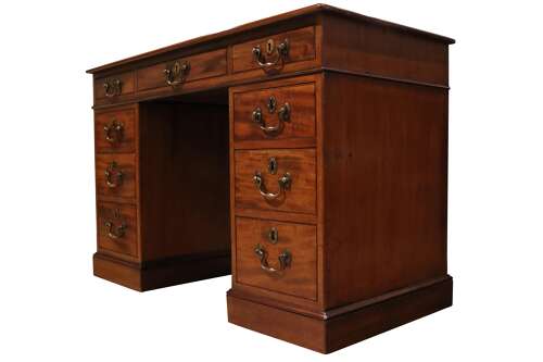 19th Century Mahogany Pedestal Desk with Leather Top – Circa 1860