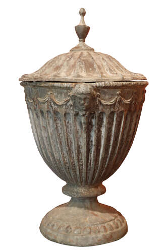 A Good Pair of Early 20th-Century Adam Style Lead Garden Urns with Covers