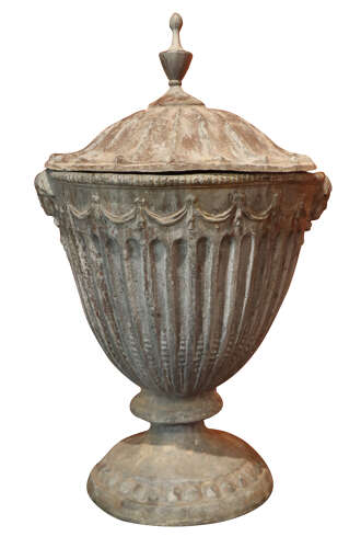 A Good Pair of Early 20th-Century Adam Style Lead Garden Urns with Covers