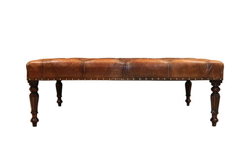 A 19th-Century Mahogany-Framed Deep Buttoned Leather Stool or Coffee Table