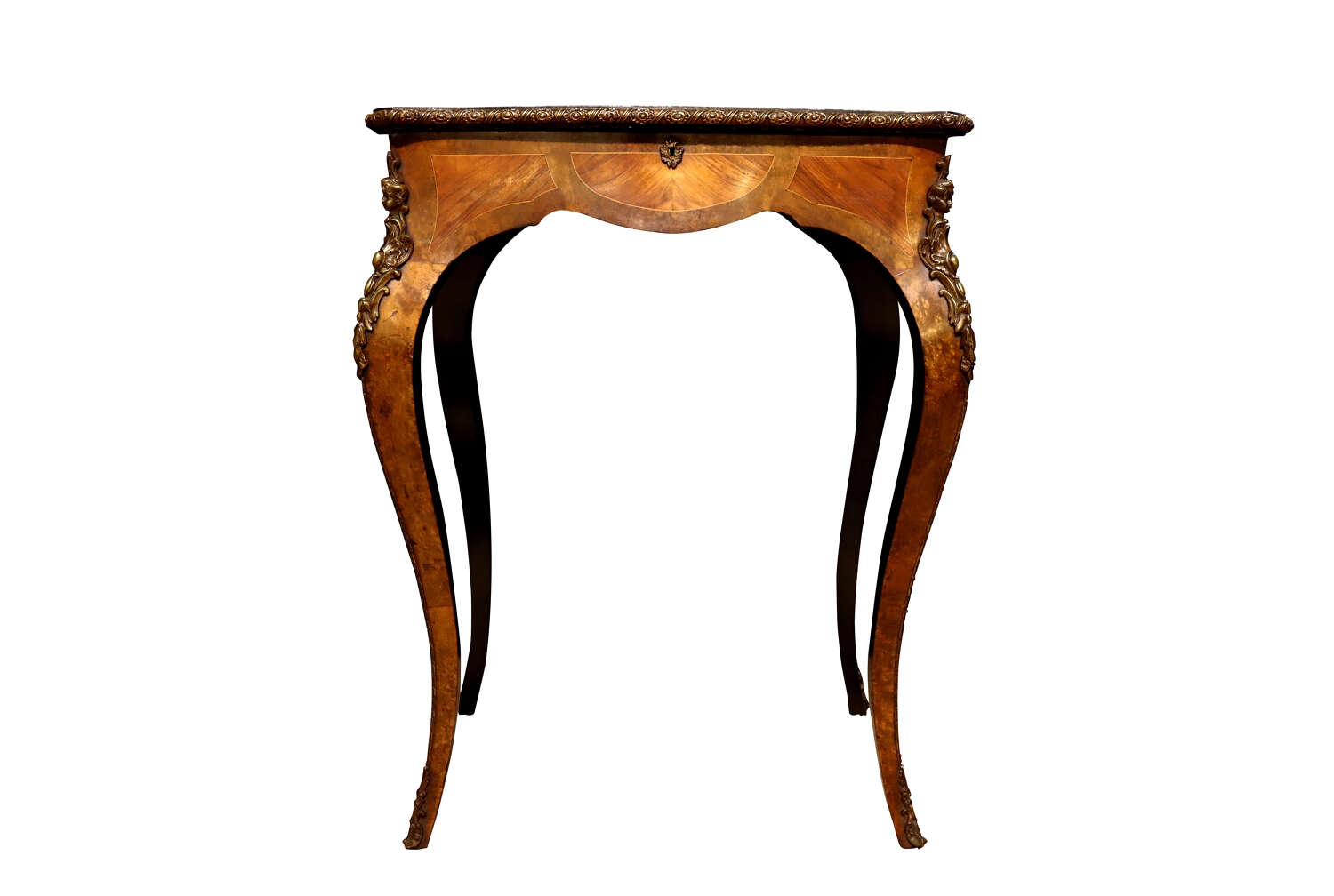 French Walnut & Marquetry Inlaid Dressing Table with Ormolu Mounts, c.1900