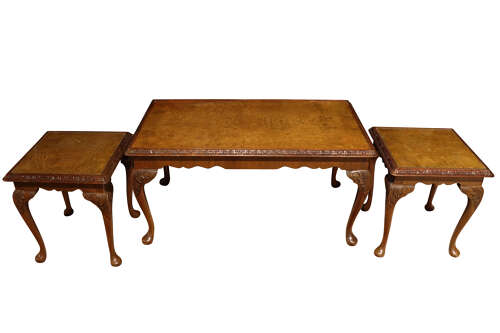 Walnut Nest of Tables with Glass Tops - 1930's