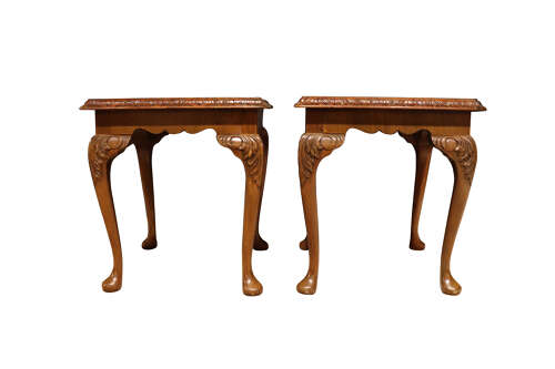 Walnut Nest of Tables with Glass Tops - 1930's