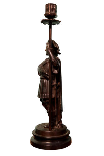 Pair of Victorian Bronze Candlesticks Modelled as Carolean Cavalier Figures, c.1850–1870