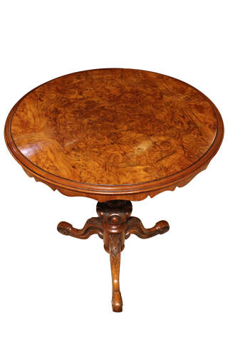 Victorian Burr Walnut Circular Tripod Table, Circa 1870