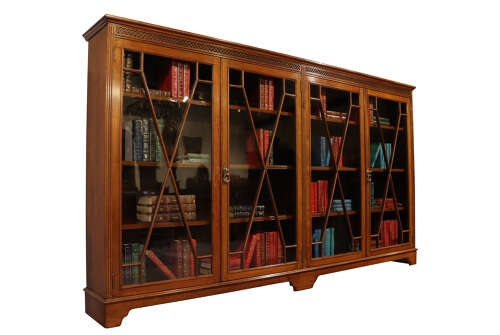 Large Edwardian Walnut Astragal Glazed Four-Door Bookcase, S & H Jewell, c.1900