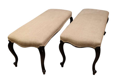 A Pair of Late 19th Century Ebonised Long Stools on Cabriole Legs