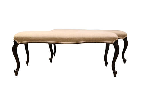A Pair of Late 19th Century Ebonised Long Stools on Cabriole Legs