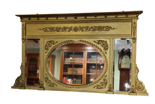 Fine Regency Gilt Overmantel Mirror with Laurel Wreath and Griffin Frieze, Circa 1830