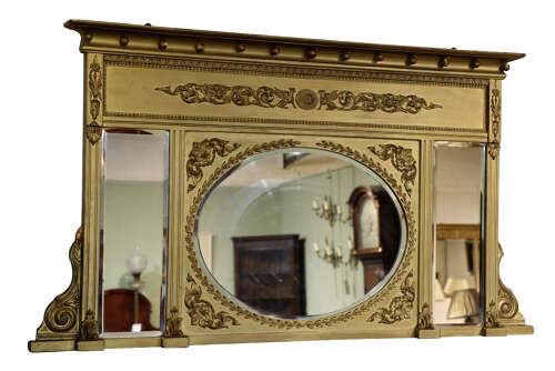 Fine Regency Gilt Overmantel Mirror with Laurel Wreath and Griffin Frieze, Circa 1830