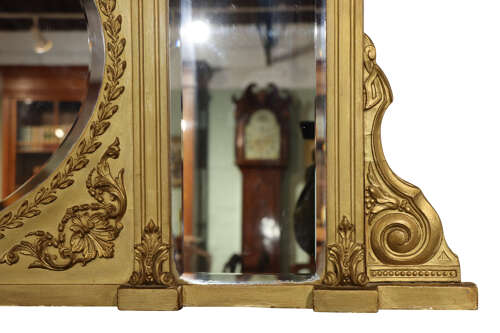 Fine Regency Gilt Overmantel Mirror with Laurel Wreath and Griffin Frieze, Circa 1830