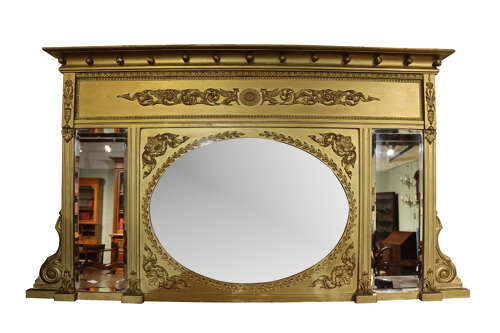 Fine Regency Gilt Overmantel Mirror with Laurel Wreath and Griffin Frieze, Circa 1830