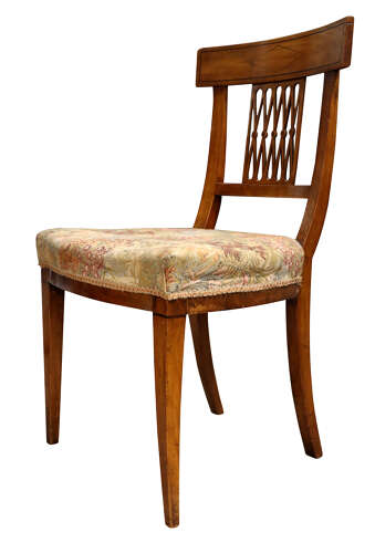 Set of Six French Cherrywood Dining Chairs with Fretted Bar Backs, Circa 1880