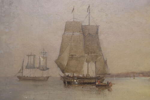 Early 19th Century Harbour Scene with Shipping and Coastal Figures, Oil on Canvas