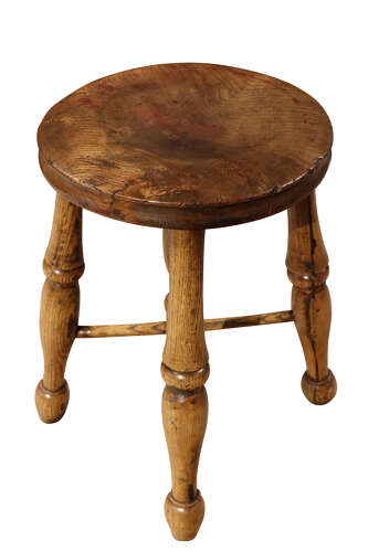 Antique Ash & Elm Three-Legged Country Stool circa 1800