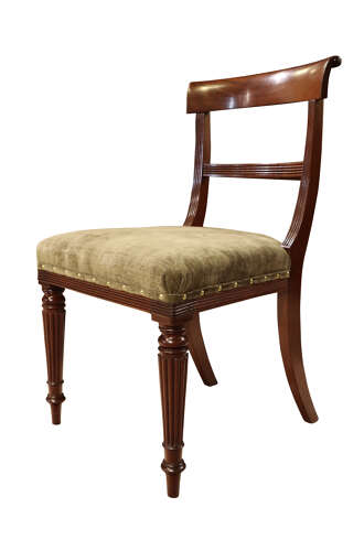 Set of Six Regency Mahogany Bar Back Dining Chairs with Reeded Legs, circa 1820