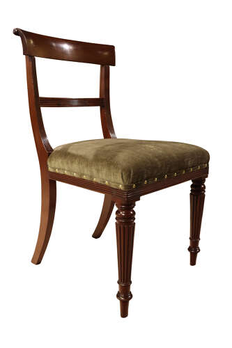 Set of Six Regency Mahogany Bar Back Dining Chairs with Reeded Legs, circa 1820