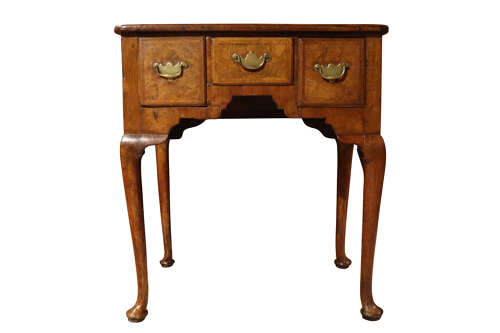 George II Feather Banded Walnut Lowboy with Three Drawers, Circa 1780