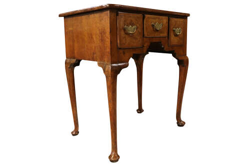 George II Feather Banded Walnut Lowboy with Three Drawers, Circa 1780