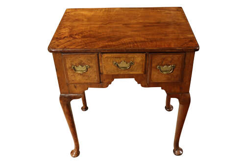 George II Feather Banded Walnut Lowboy with Three Drawers, Circa 1780