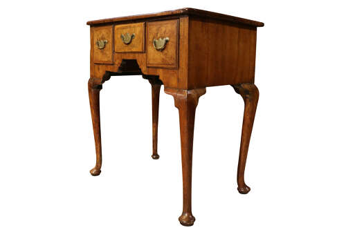 George II Feather Banded Walnut Lowboy with Three Drawers, Circa 1780