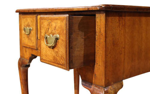 George II Feather Banded Walnut Lowboy with Three Drawers, Circa 1780