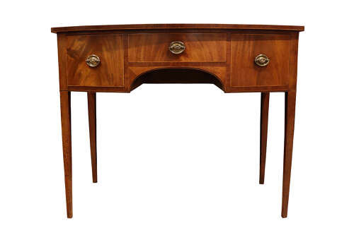 George III Mahogany & Crossbanded Bowfront Dressing Table with Arched Kneehole, Circa 1790