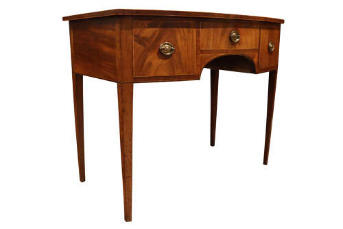 George III Mahogany & Crossbanded Bowfront Dressing Table with Arched Kneehole, Circa 1790